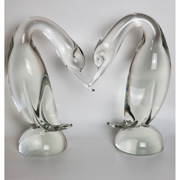 Other - Rare Cristallo Clear Duck Goose Swan Birds Pair Glass Murano? Archimede Seguso?